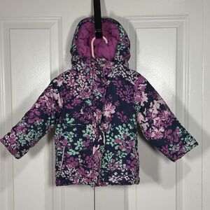 Falls Creek Toddler Winter Coat 18M Girl Floral Puffer Jacket Hooded Pink Purple